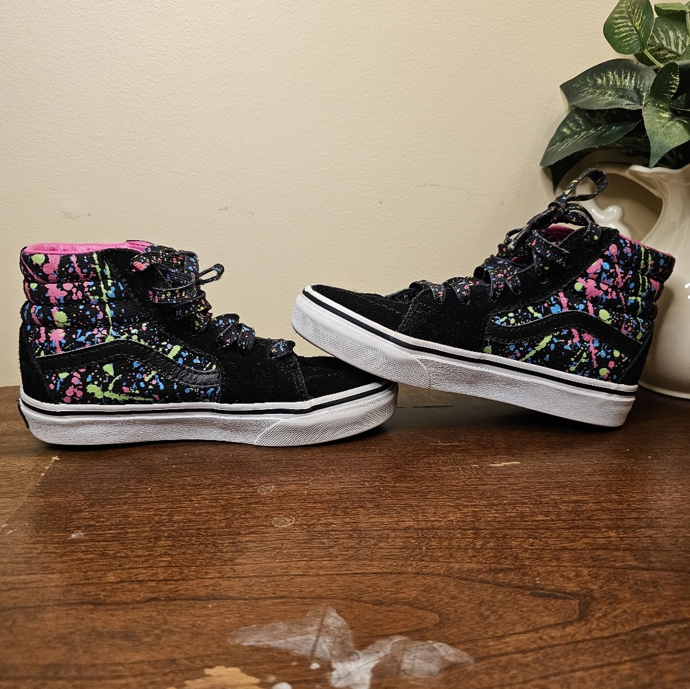 Vans Off The Wall Sk8 Hi Girls Size 13 Youth Splash Painted Type Sneakers Shoes